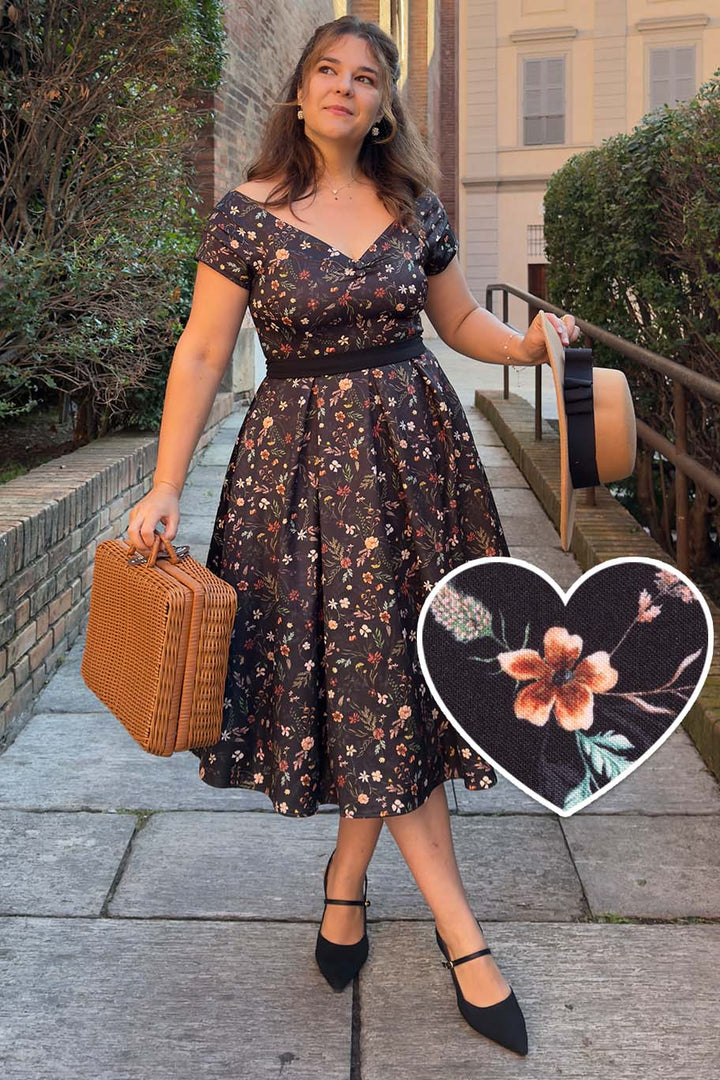 off shoulder black floral dress Lily Meadow Size:17.5 / xl Imported. Berylove Women A Line Limit Pusher