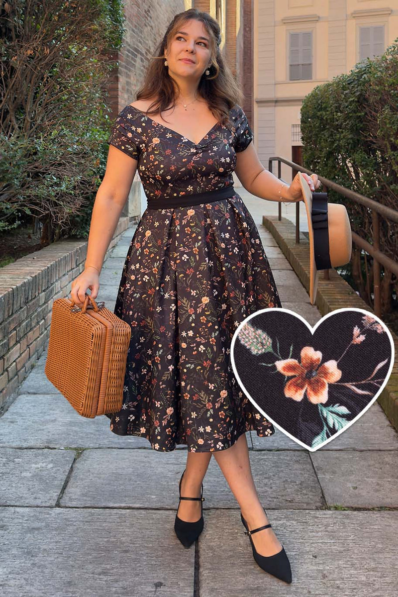 off the shoulder dress casual Lily Meadow Floral Black Color:OBL Short Backless Dress Sleeveless Product ID:AP1E213312_AV303_M Cocktail dress