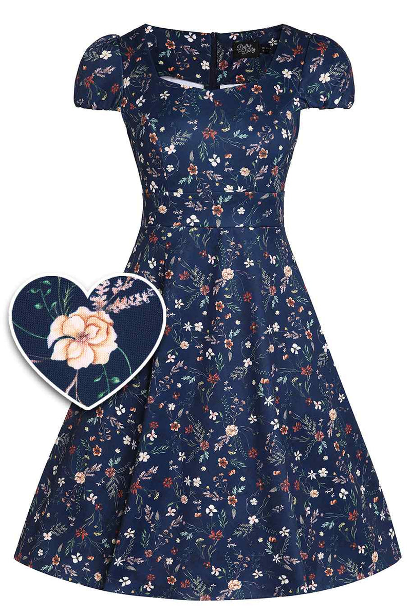 Meadow Navy Blue Cap Sleeved Dress
