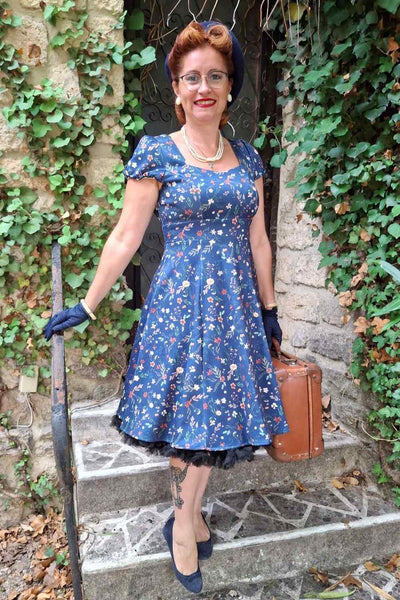 Claudia Meadow Navy Blue Cap Sleeved Dress