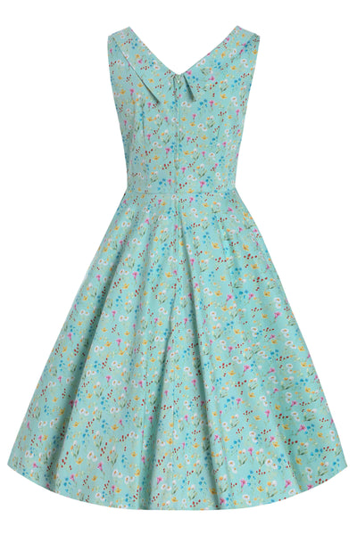 Back View of Meadow Pleated Bust Dress in Green