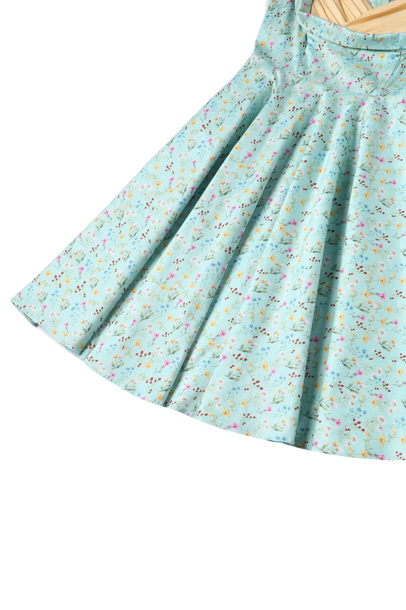 Close up View of Meadow Pleated Bust Dress in Greena