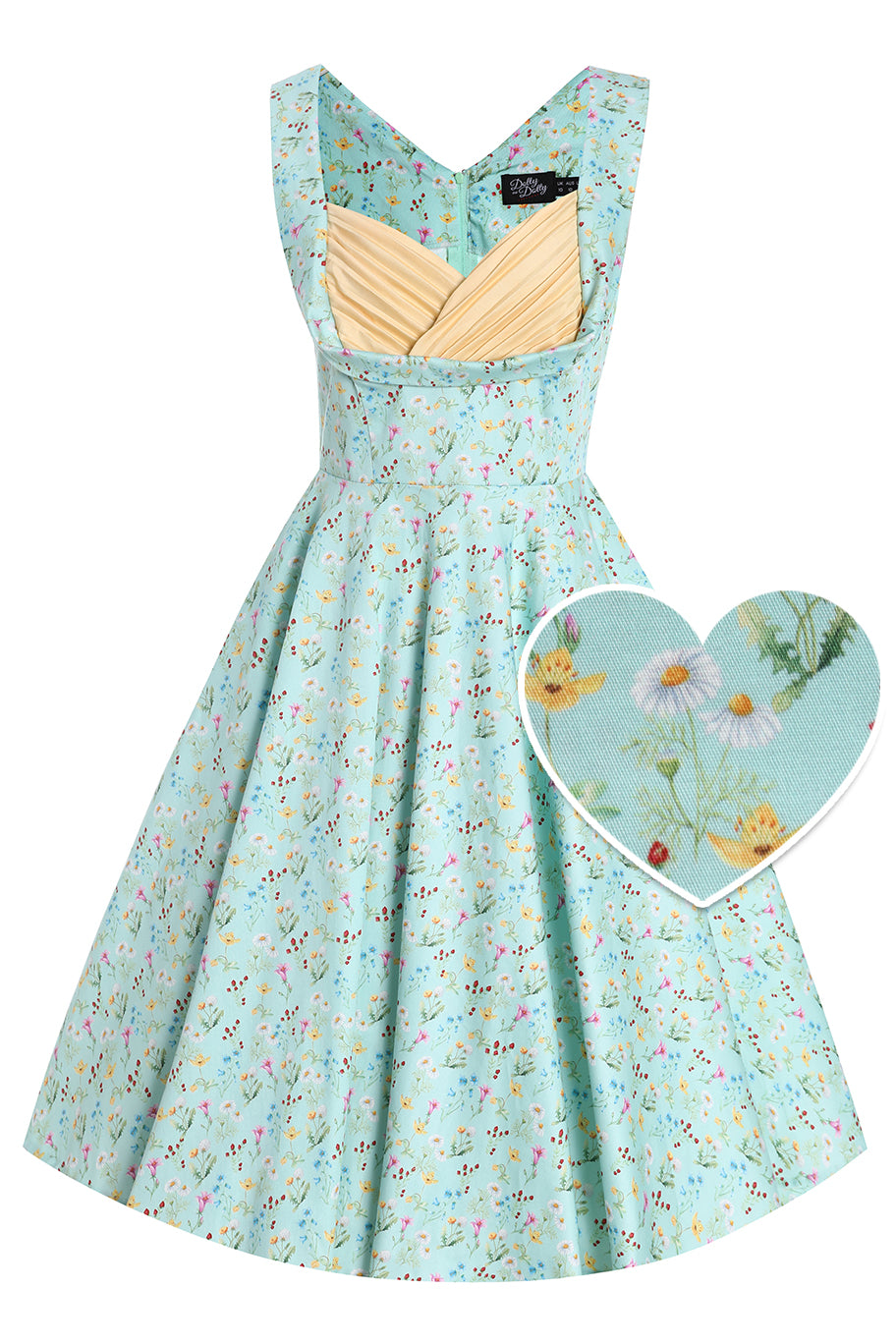 Front View of Meadow Pleated Bust Dress in Green