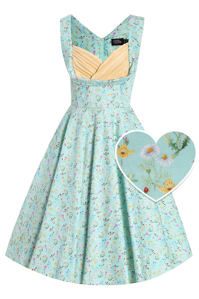 Front View of Meadow Pleated Bust Dress in Green