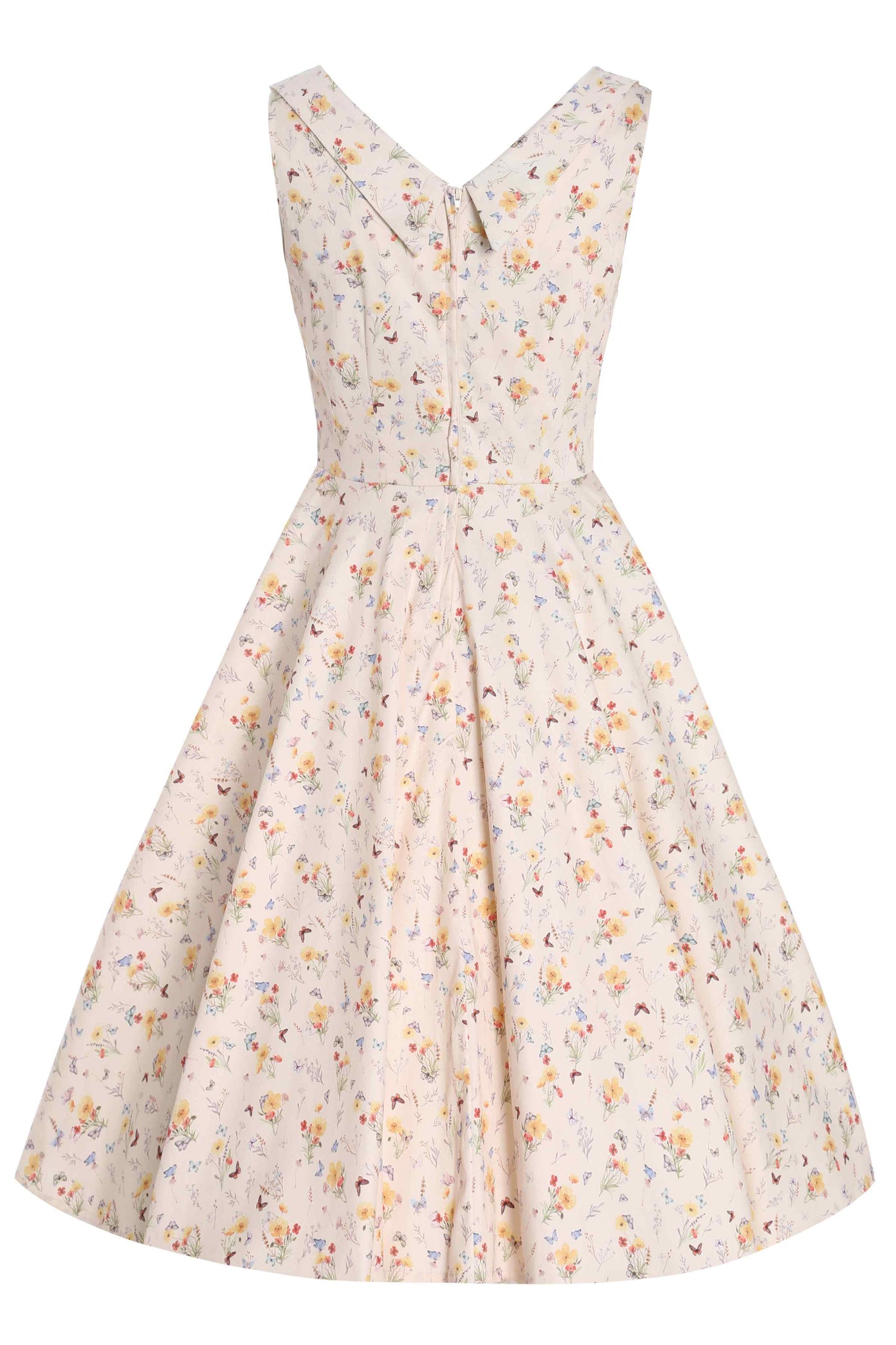 Back View of Meadow Pleated Bust Dress in Yellow