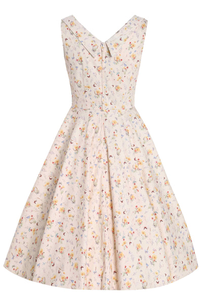 Back View of Meadow Pleated Bust Dress in Yellow