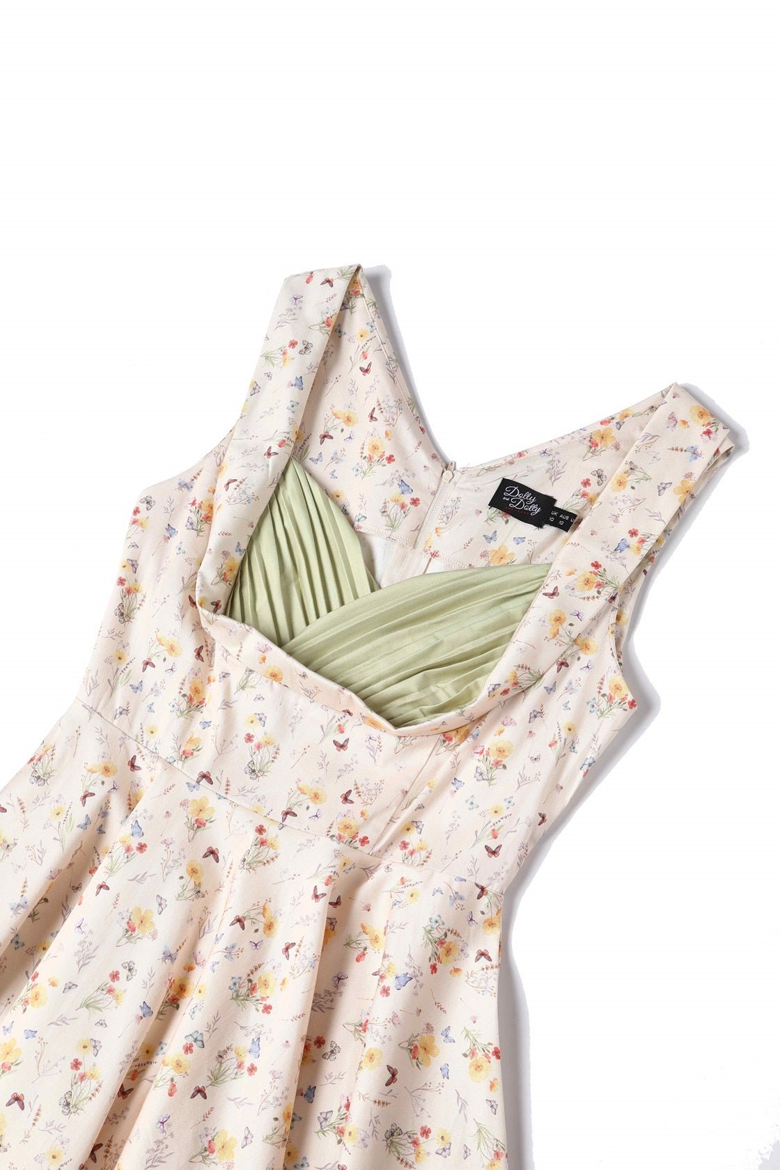 Close up View of Meadow Pleated Bust Dress in Yellow