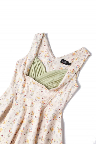Close up View of Meadow Pleated Bust Dress in Yellow