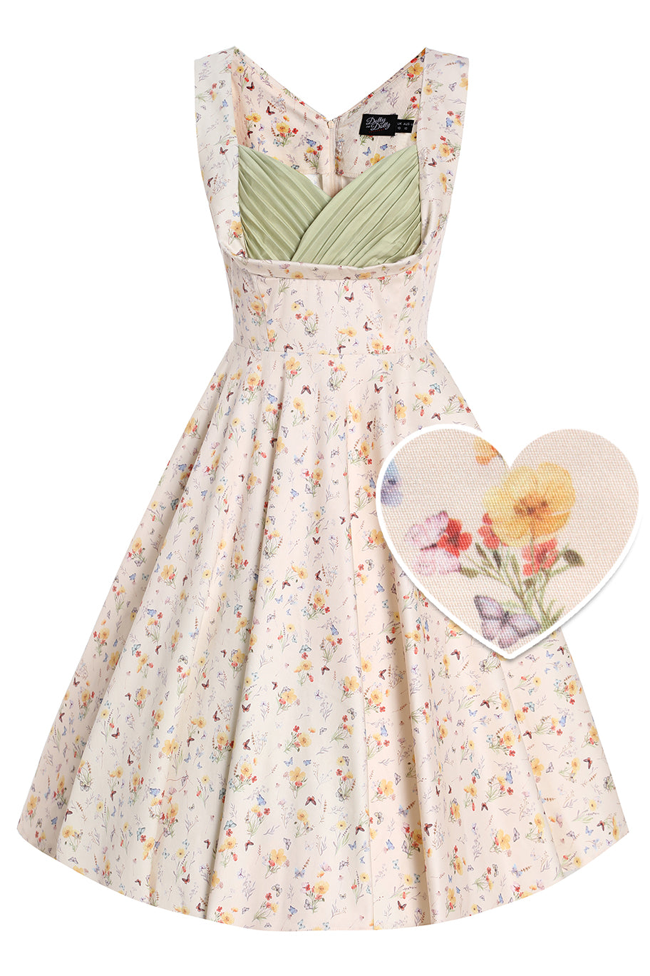 Front View of Meadow Pleated Bust Dress in Yellow