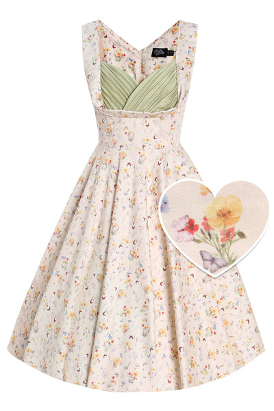 Front View of Meadow Pleated Bust Dress in Yellow