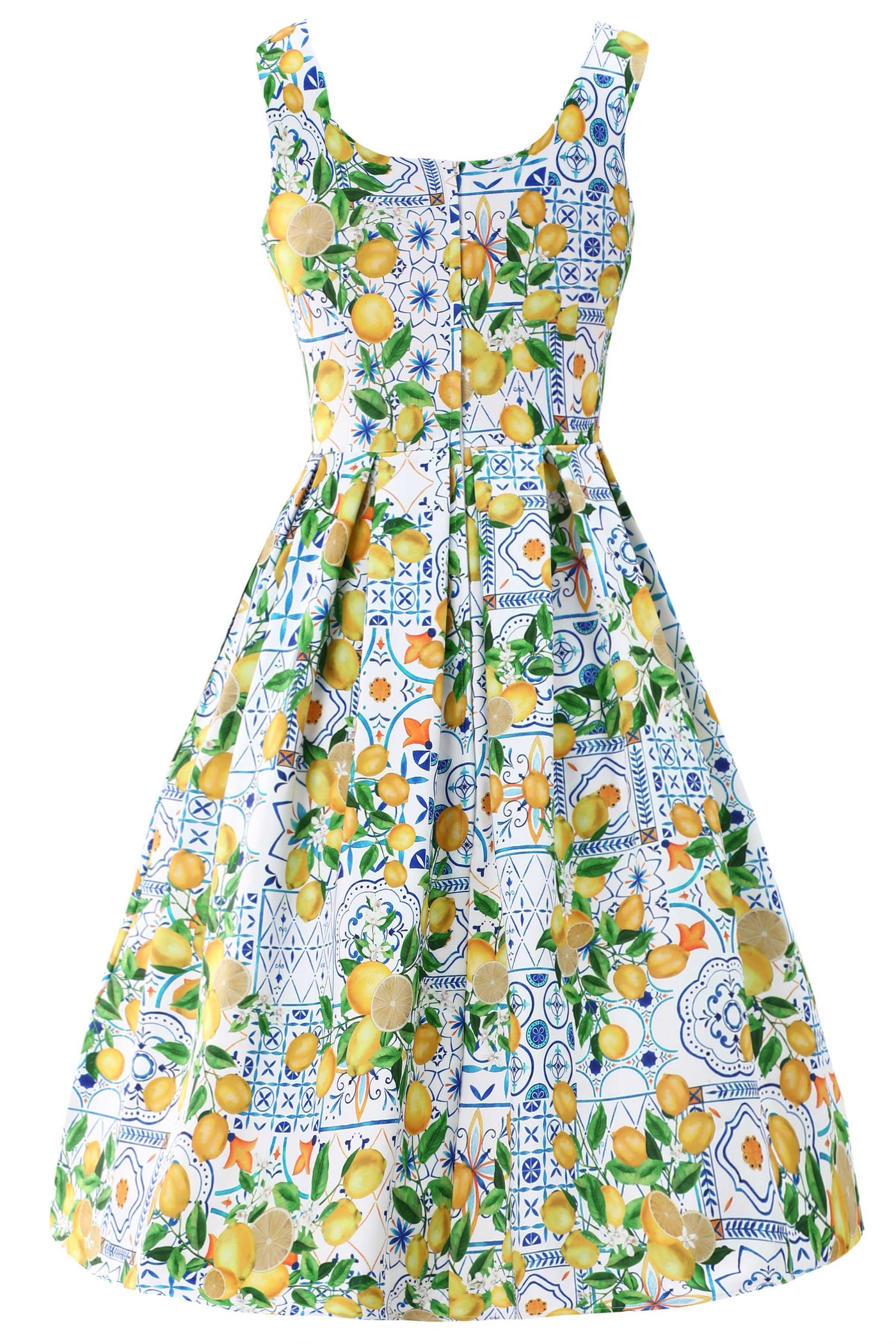 Back view of Amanda Mediterranean Lemon Swing Dress