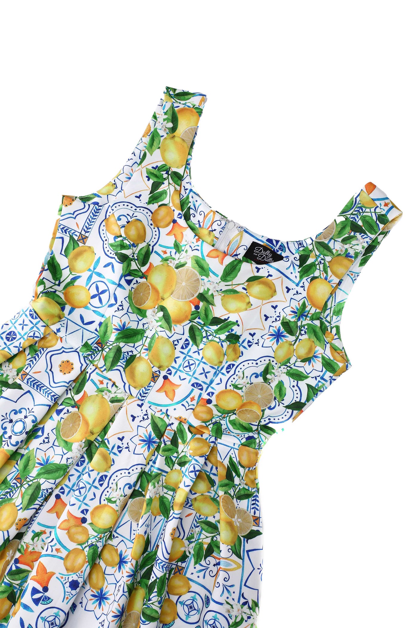 Close up view of Amanda Mediterranean Lemon Swing Dress