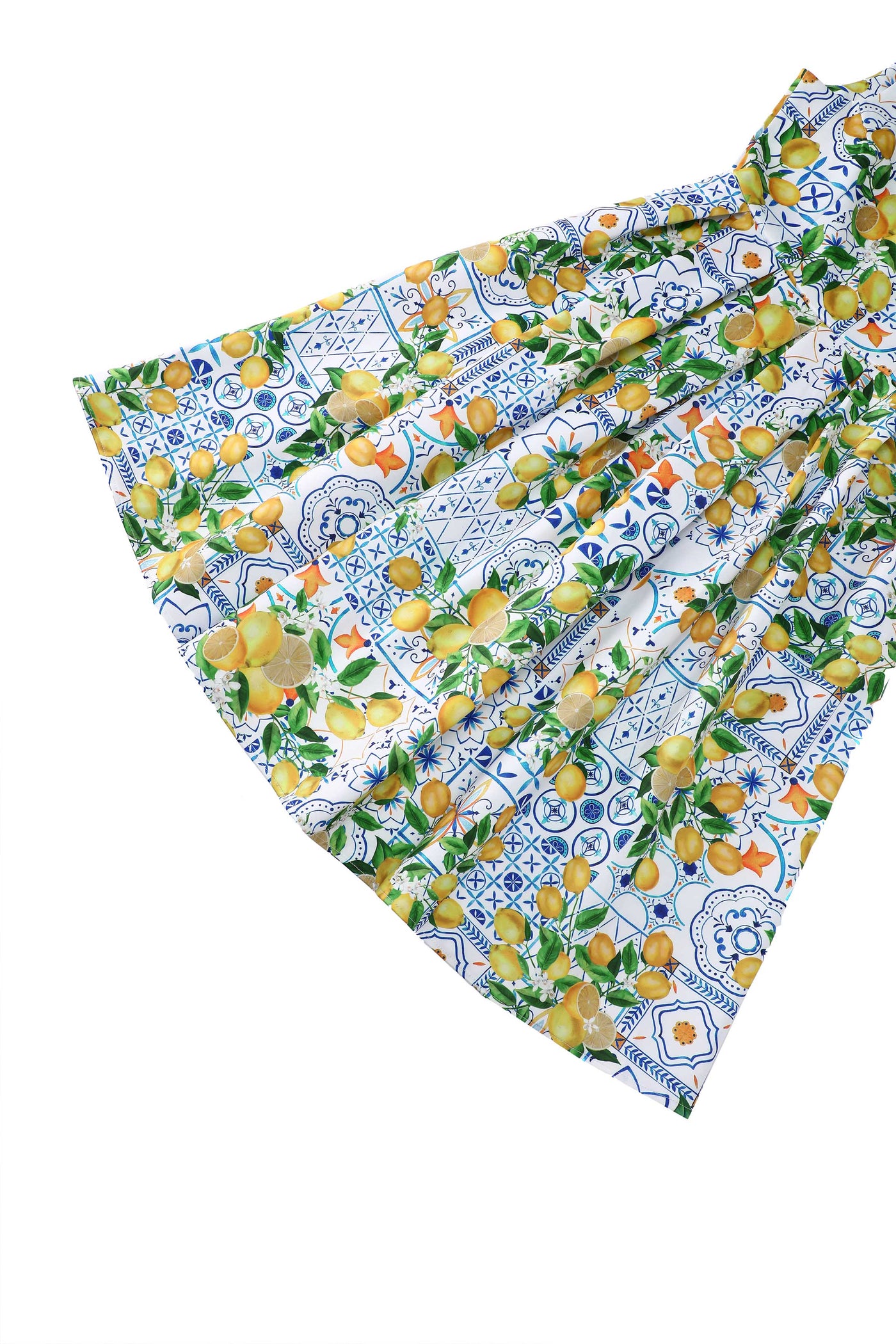 Close up view of Amanda Mediterranean Lemon Swing Dress