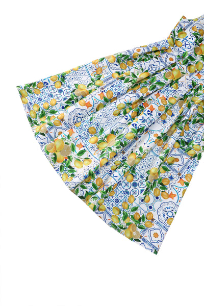 Close up view of Amanda Mediterranean Lemon Swing Dress