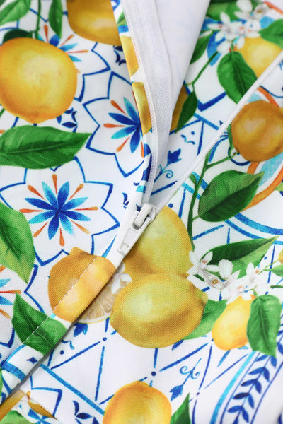 Close up view of Amanda Mediterranean Lemon Swing Dress