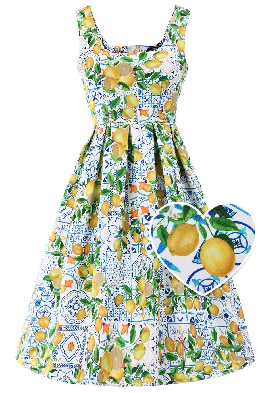 Mediterranean Lemon Circle Dress With Pockets