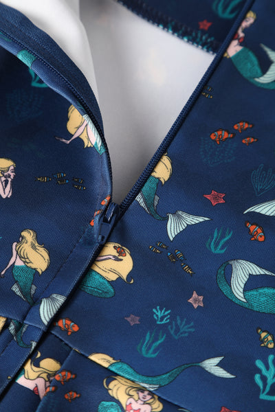 Close up view of Mermaid Dark Blue Flared Dress