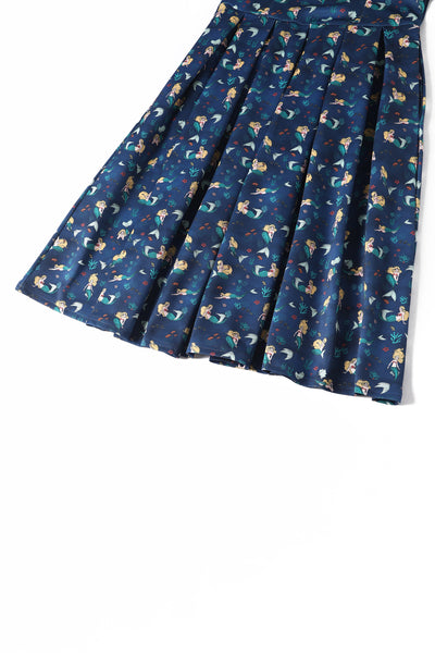 Close up view of Mermaid Dark Blue Flared Dress