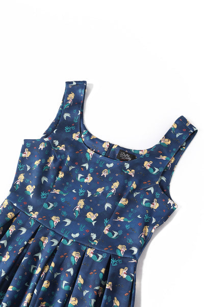 Close up view of Mermaid Dark Blue Flared Dress