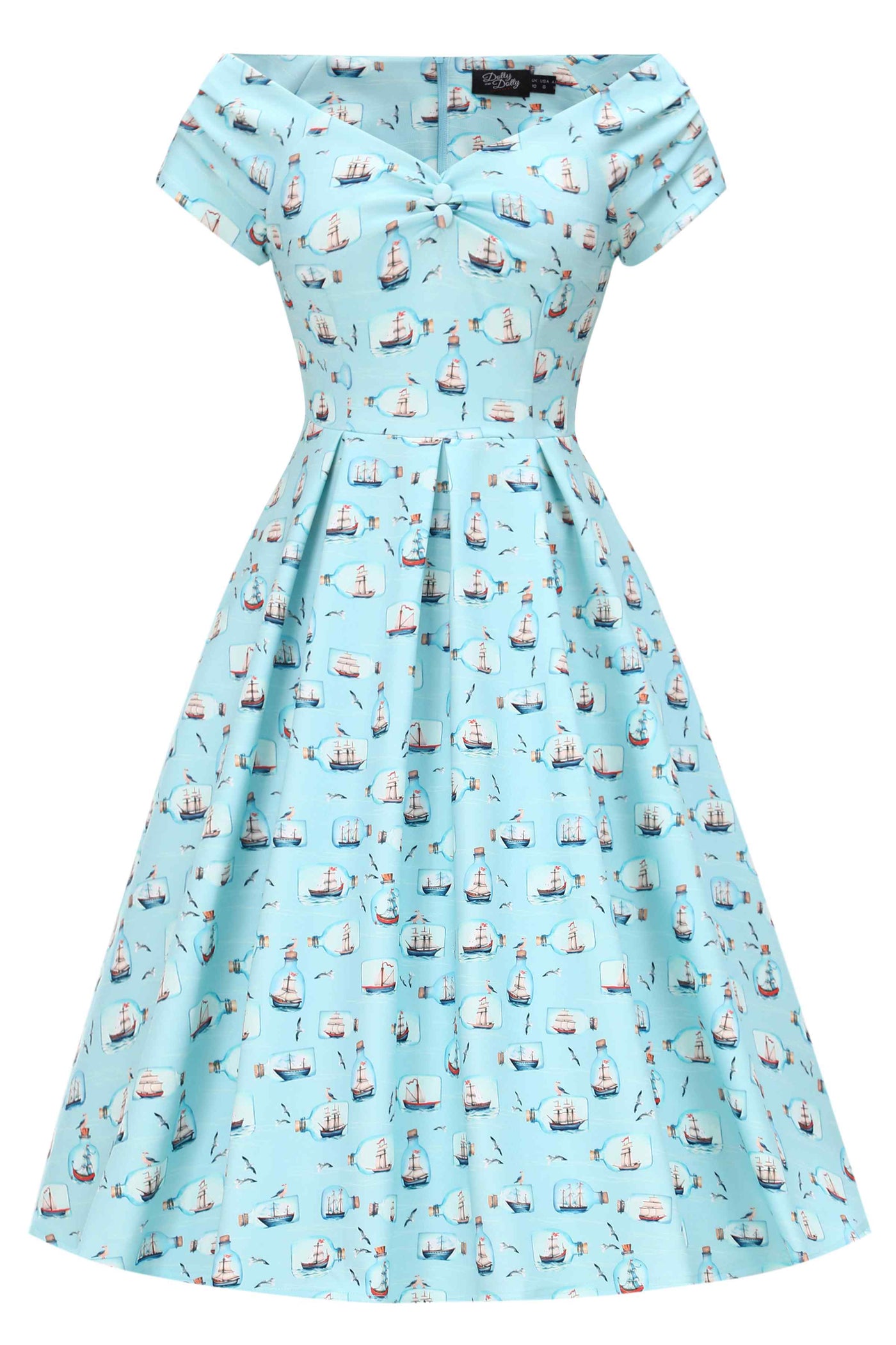 Front view of a Message In A Bottle Off Shoulder Dress