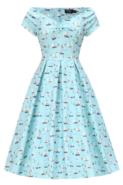 Front view of a Message In A Bottle Off Shoulder Dress