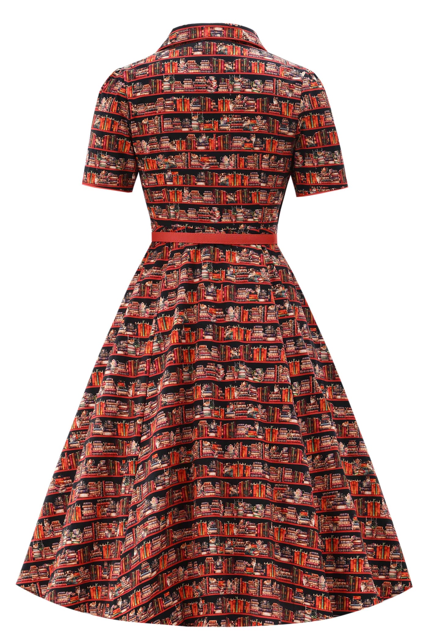 Back view of Midi Shirt Dress In Sleepy Cat Book Print
