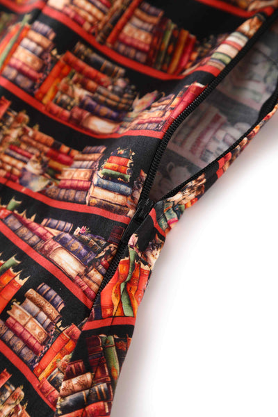 Close up view of Midi Shirt Dress In Sleepy Cat Book Print
