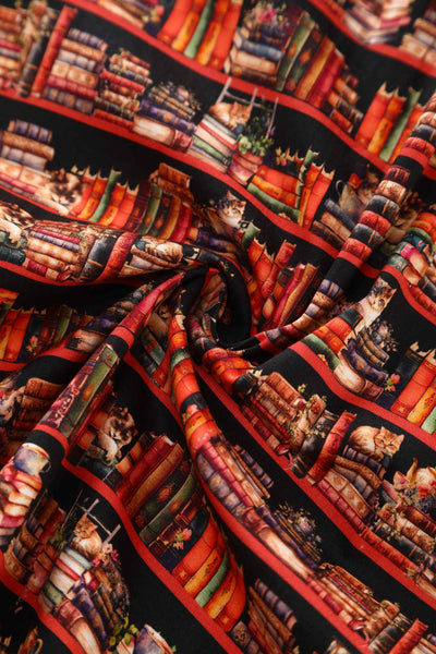 Close up view of Midi Shirt Dress In Sleepy Cat Book Print