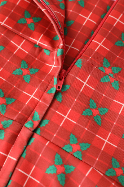 Zipper of Mistletoe Plaid Midi Dress