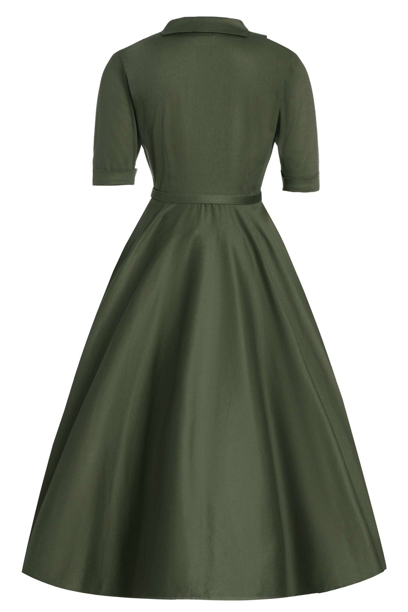 Back view of Mollie Army Green Full Circle Shirt Dress