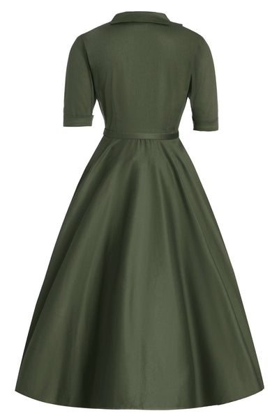 Back view of Mollie Army Green Full Circle Shirt Dress