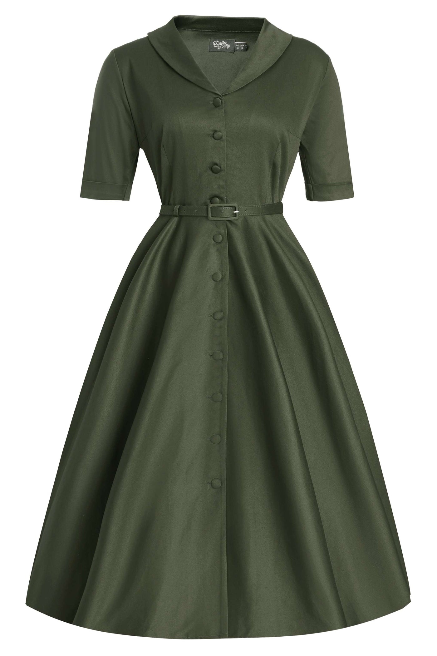 Front view of Mollie Army Green Full Circle Shirt Dress
