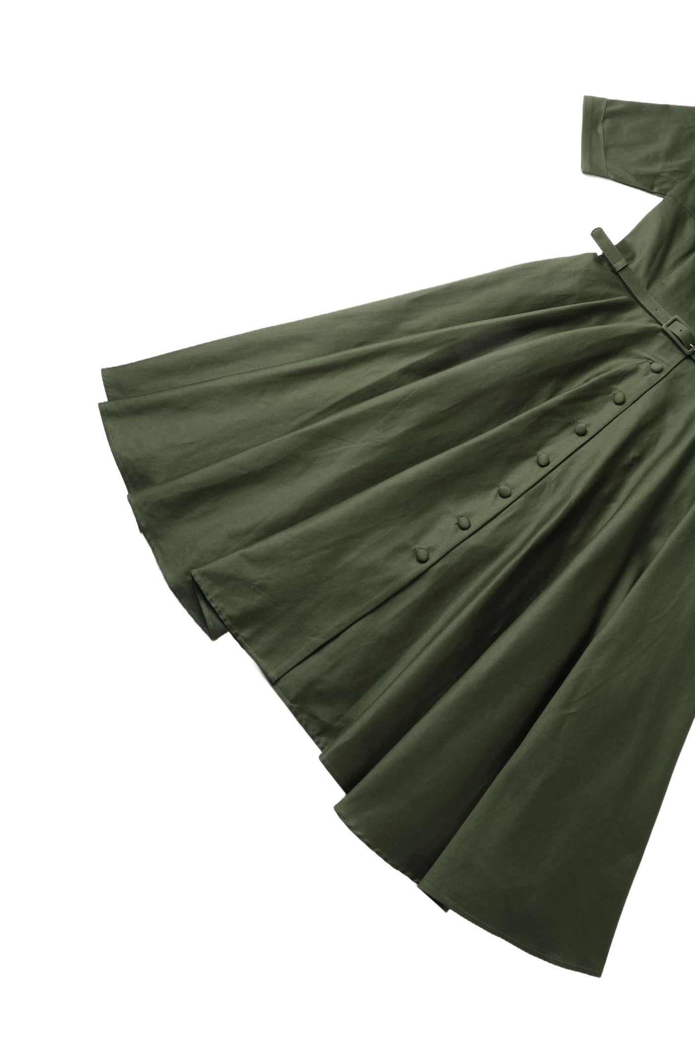 Close up view of Mollie Army Green Full Circle Shirt Dress