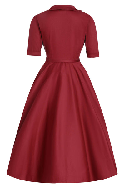 Back view the top of Mollie Scarlette Red Full Circle Shirt Dress