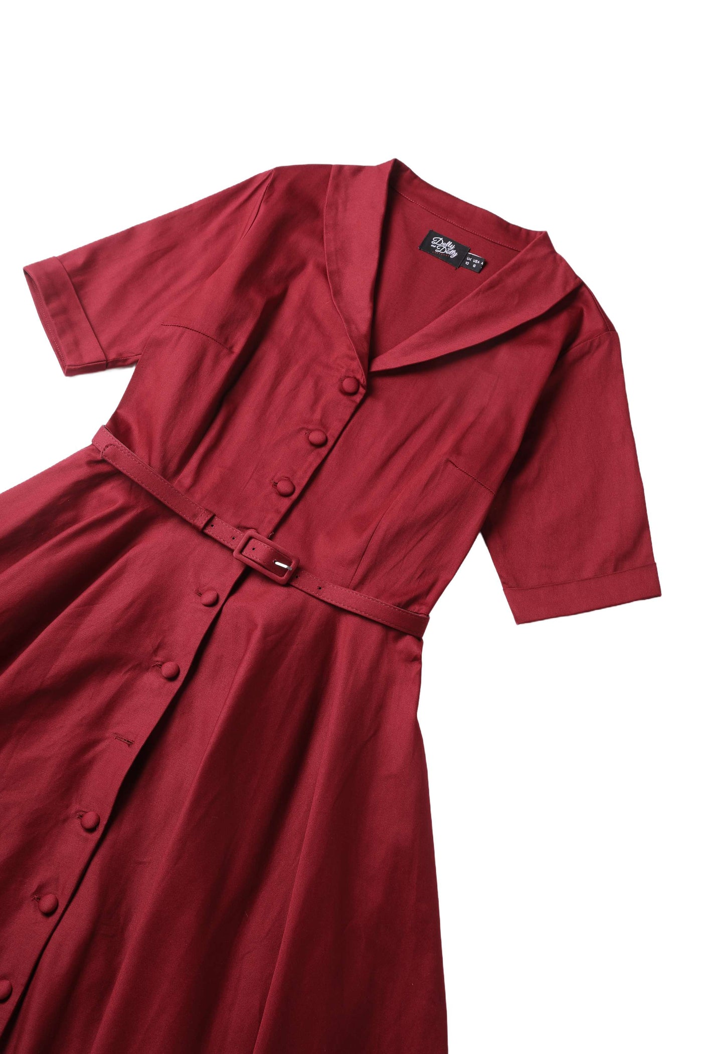Close up view the top of Mollie Scarlette Red Full Circle Shirt Dress