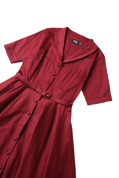 Close up view the top of Mollie Scarlette Red Full Circle Shirt Dress