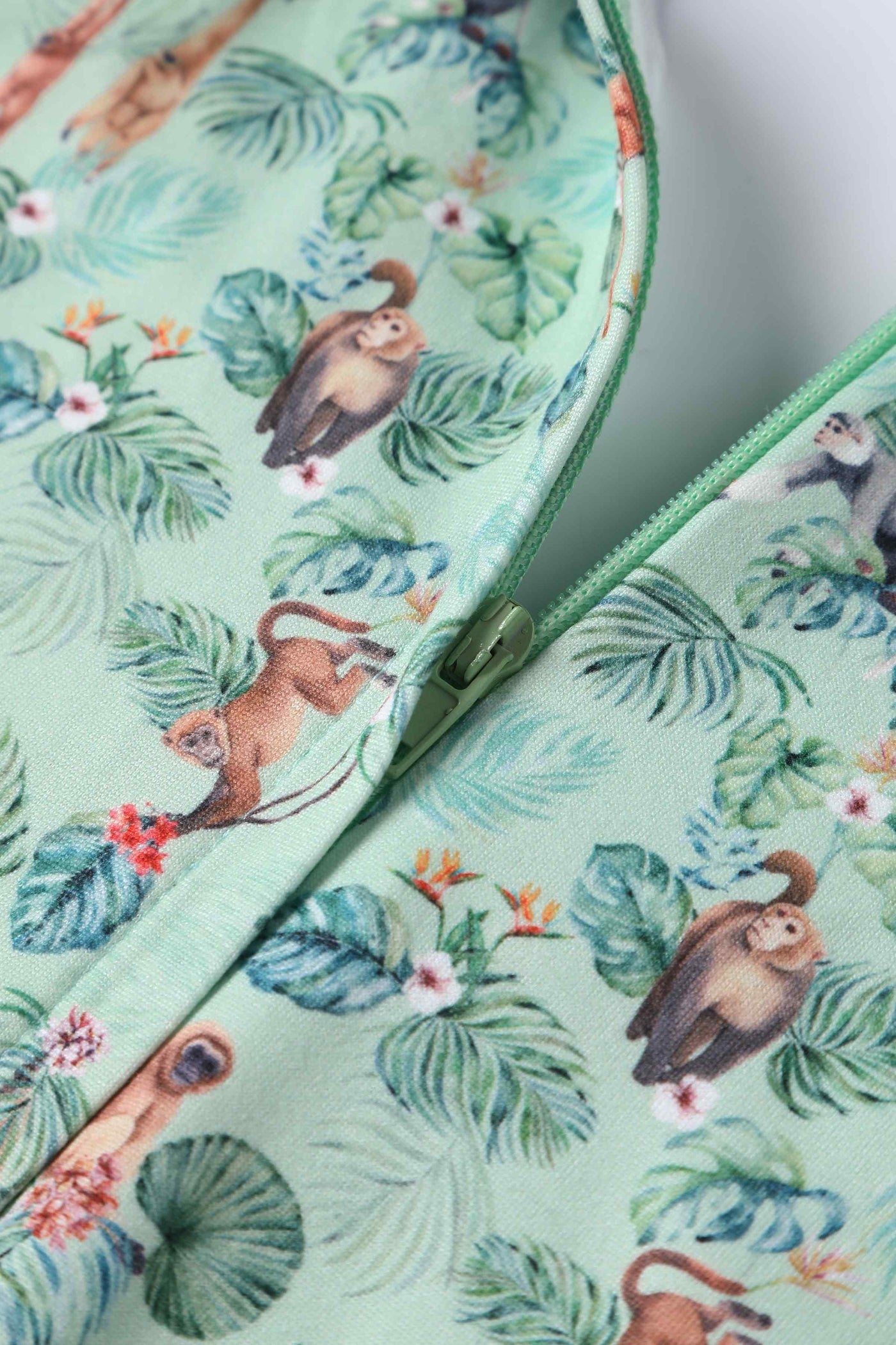 Close up View of Monkey Green Long Sleeved Dress