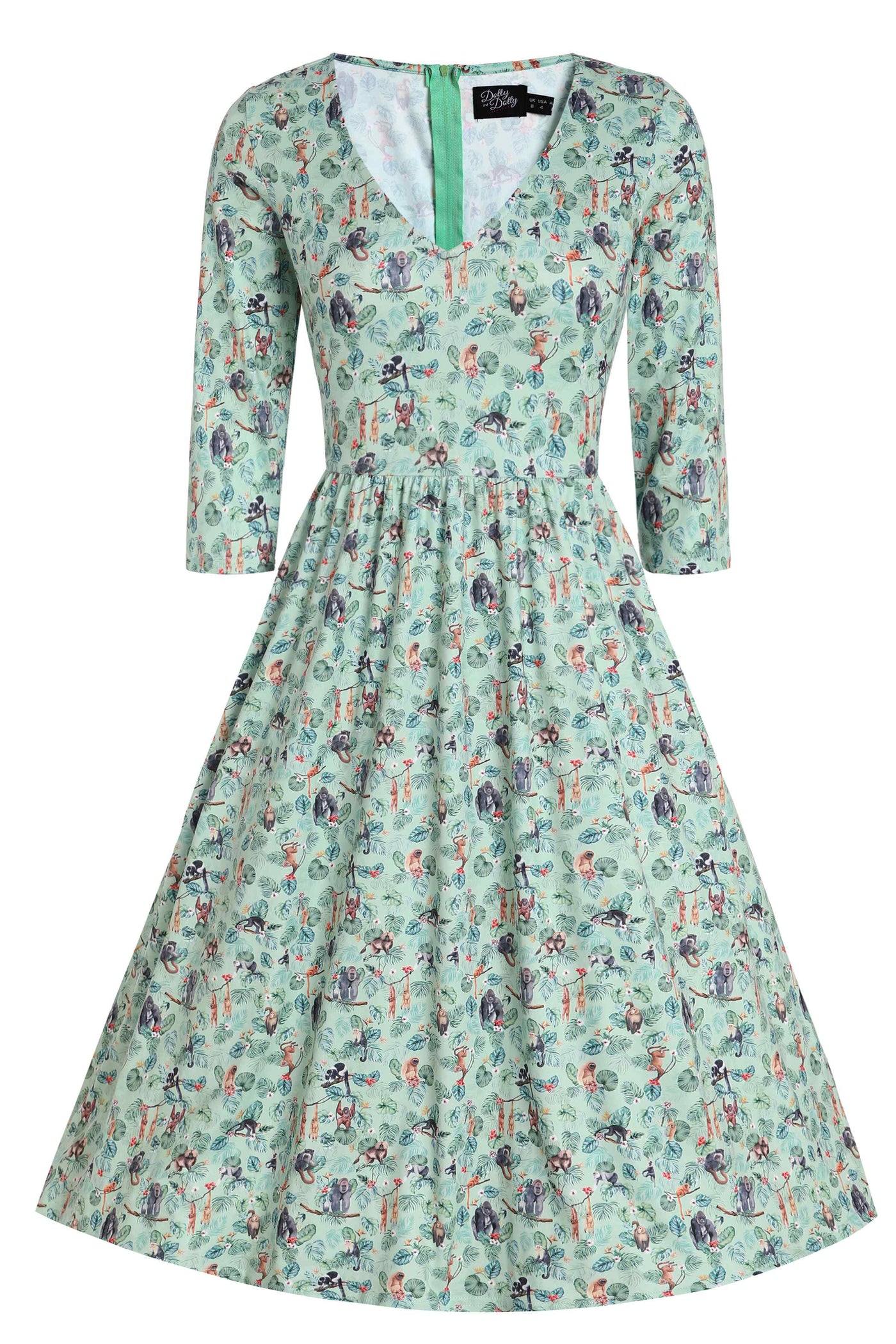 Front View of Monkey Green Long Sleeved Dress