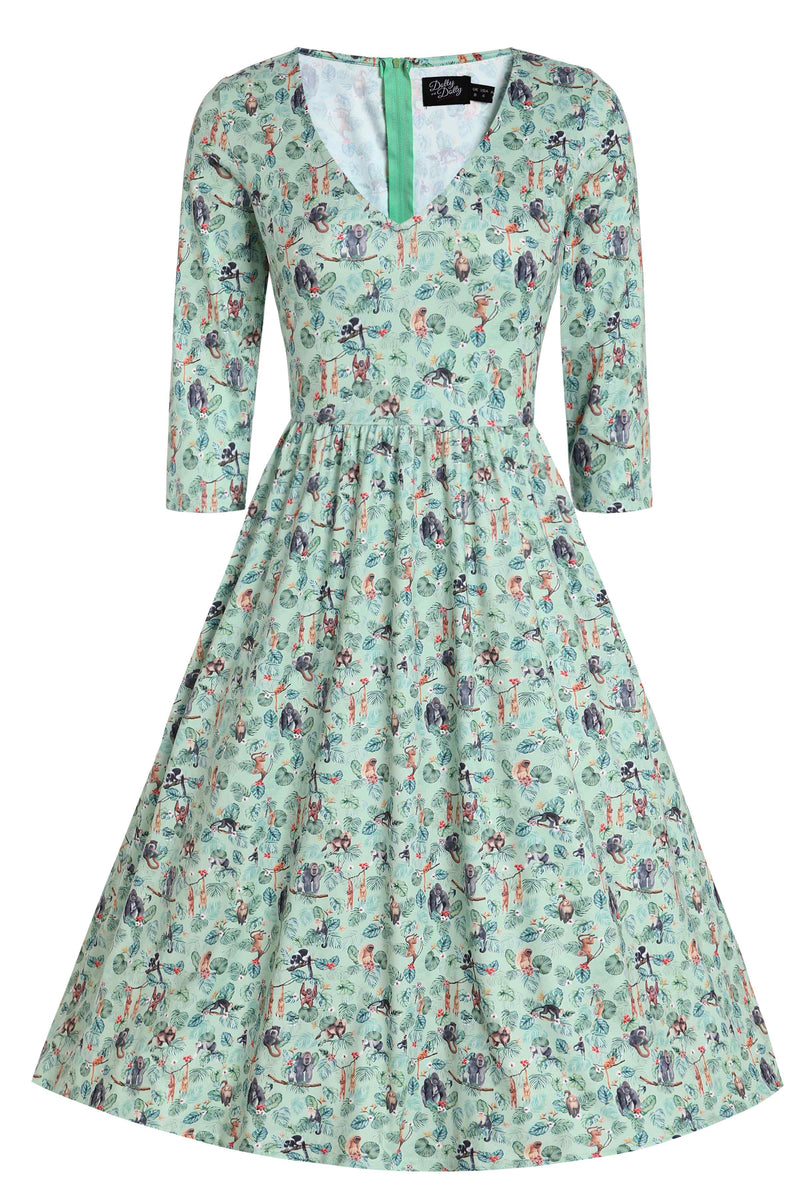 Front View of Monkey Green Long Sleeved Dress