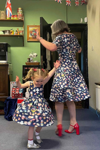 Mother and daughter's Navy Blue Wonderland Wrap Dress