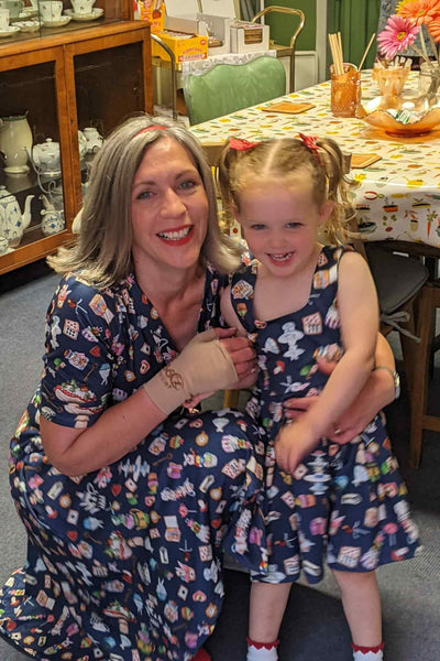 Mother and daughter's Navy Blue Wonderland Wrap Dress