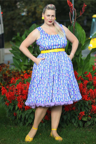 A lovely lady wearing an Amanda Multicoloured Cat Swing Dress