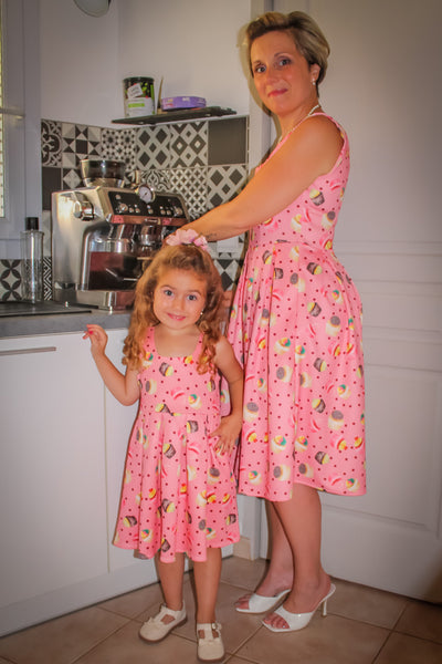 mum and daughter in Pink Cupcake Swing Dress