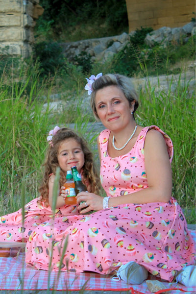 mum and daughter in Pink Cupcake Swing Dress