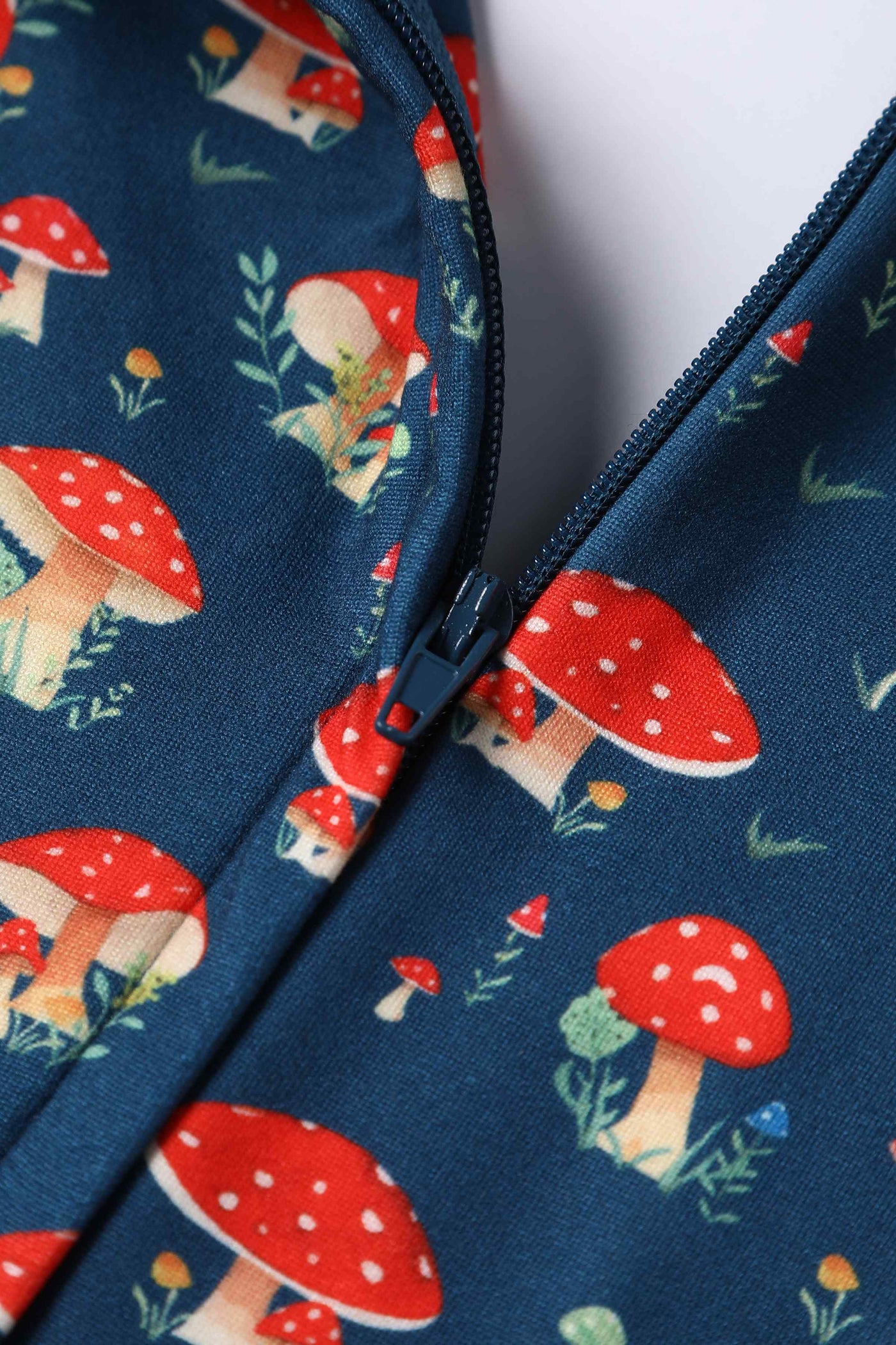 Close up View of Mushroom Navy Blue Jumpsuit With Pockets