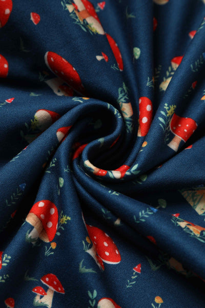 Close up View of Mushroom Navy Blue Jumpsuit With Pockets