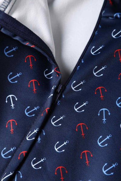 Close up view of Navy Blue Nautical Anchor Strapless Dress