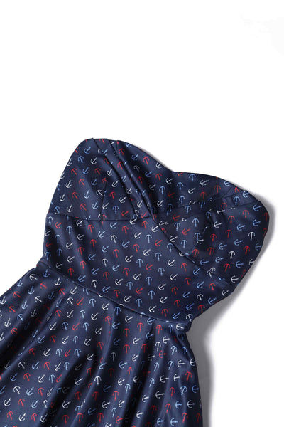 Close up view of Navy Blue Nautical Anchor Strapless Dress