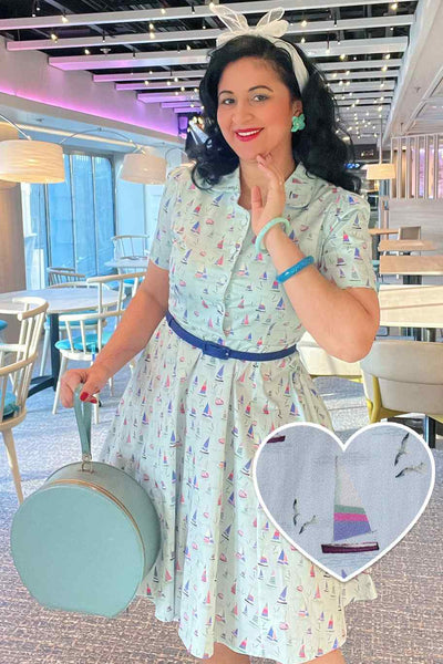 Nautical Sailboat Shirt Dress in Light Blue