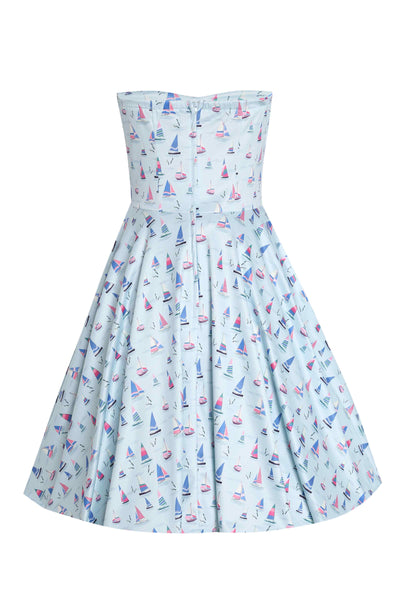 Light Blue Nautical Sailboat Strapless Dress